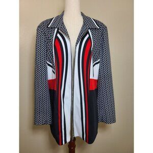 NWT Nancy Bolen Long Sleeves Coat Jacket Multicolor Blue Red White Size L A240